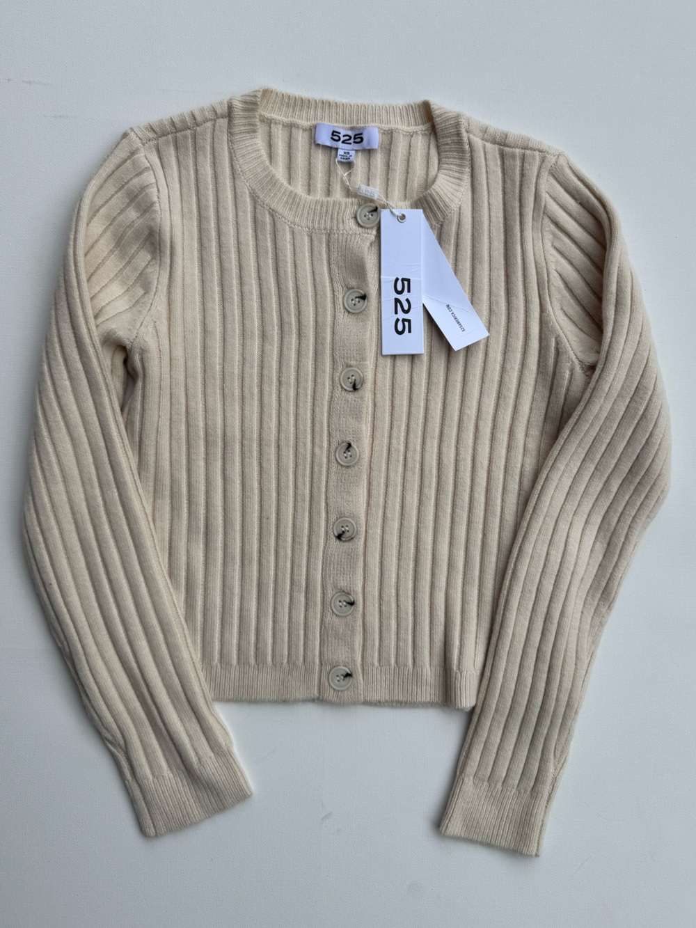 525 America NWT Beige Ribbed Button-Front Cardigan, Size XS